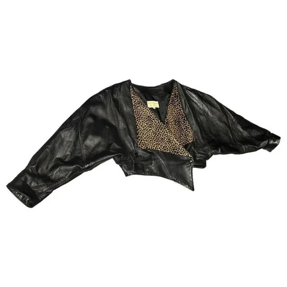 Giovinezza Moda Rocco D’Amelio BLACK LEATHER 80s Jacket Leopard Calf Hair Size M - Picture 12 of 12
